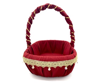 Indian Red Wedding Flower Girl Basket Tray Nikkah Shaadi Walima Bidh Mendhi Candle Holder Box For Trinkets Jewellery Bridesmaids Engagements