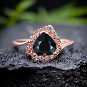 Black Onyx Usagi Sailor Moon Ring Women's Wedding Ring Solid Silver Ring Usagi Tsukino Ring Sailor Moon Jewelry Sailor Moon Wedding Ring