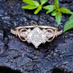 Princess Cut Moissanite Engagement Ring Anniversary Gift Dainty Diamond Bridal Ring Twist Ring Promise Ring Unique Rose Gold Engagement Ring