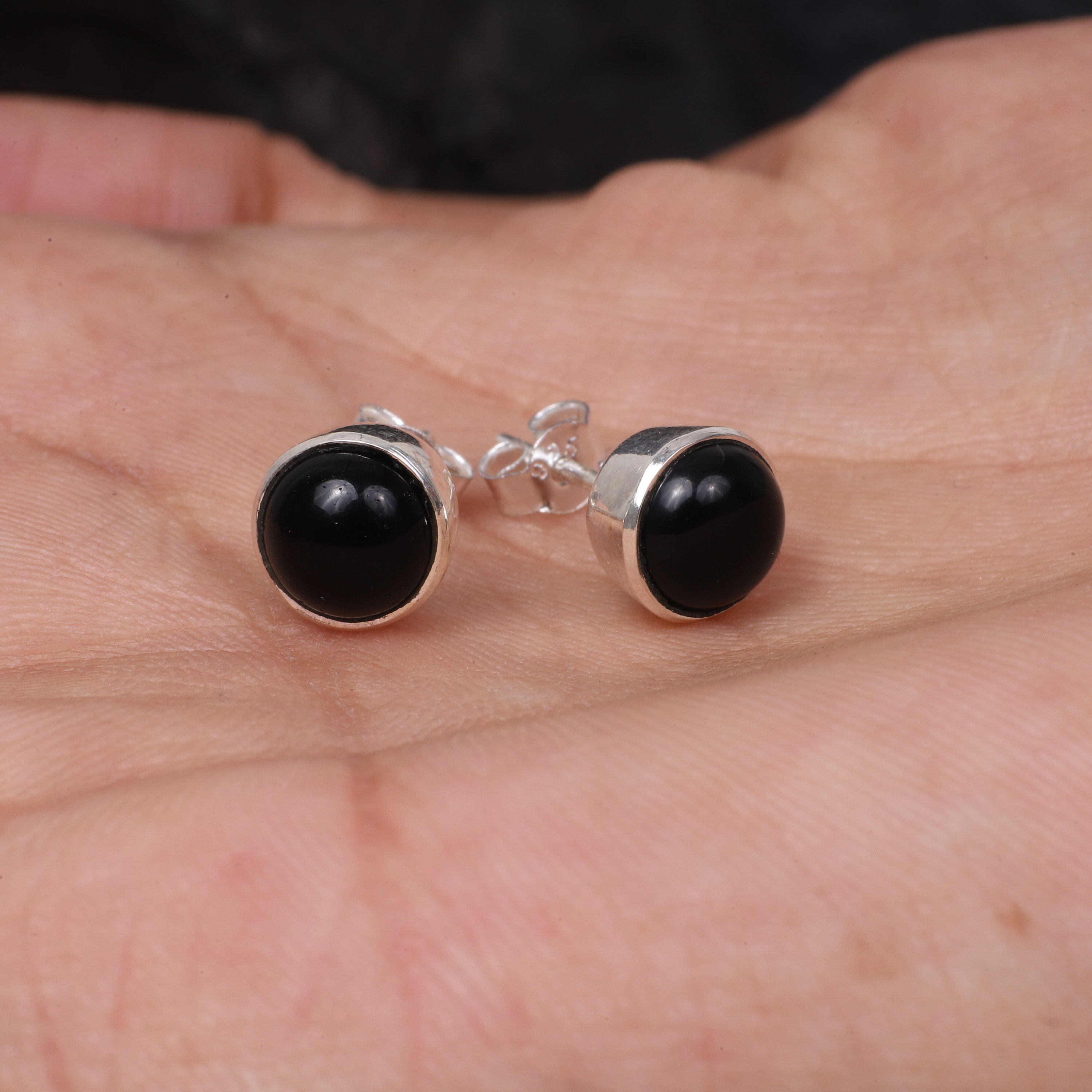 Black onyx stud earrings 925 sterling silver Women stud Etsy