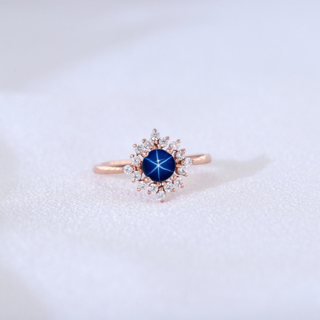 Vintage Star Sapphire Engagement Ring Unique Promise Ring Etsy