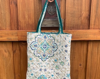 Upcycled Quilted Tote Bag, Handmade Thrift Flip Bag