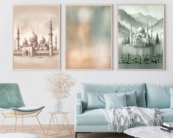 Islamic Art Prints Set: Mosque & Calligraphy Wall Decor (Digital Download)