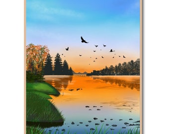 Digital Horizons - Sunset Island ( Instant Digital Download - Landscape Wall Art Prints )