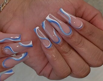 Blue Coffin Nails Etsy Blue Coffin Nails Etsy