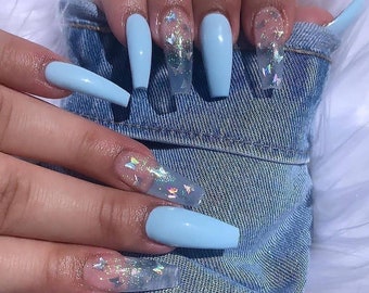 Blue Fake Nails Etsy Blue Fake Nails Etsy