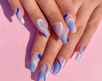 Blue Fake Nails Etsy Blue Fake Nails Etsy