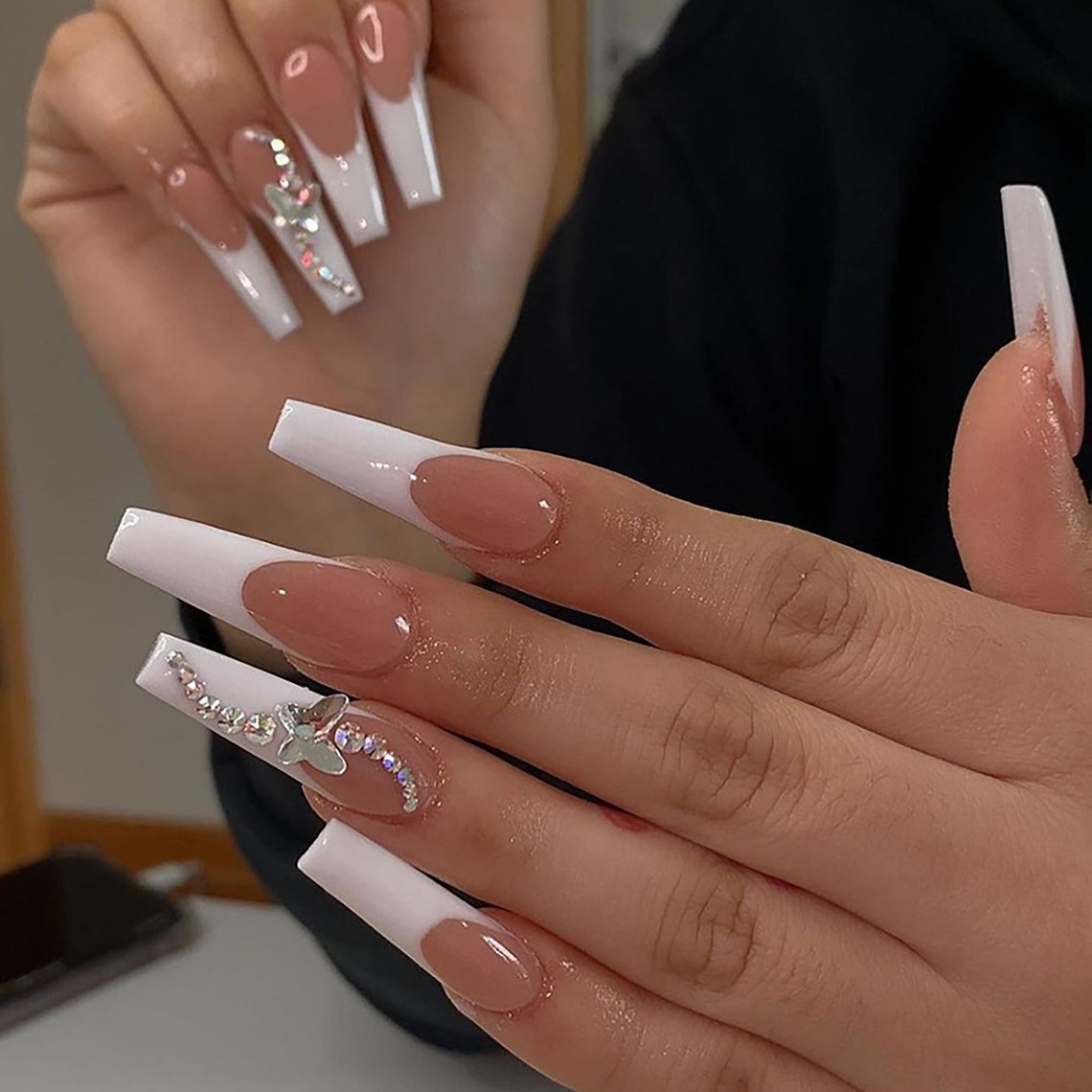 24pcs White press on nails with butterfly Long false nails Etsy