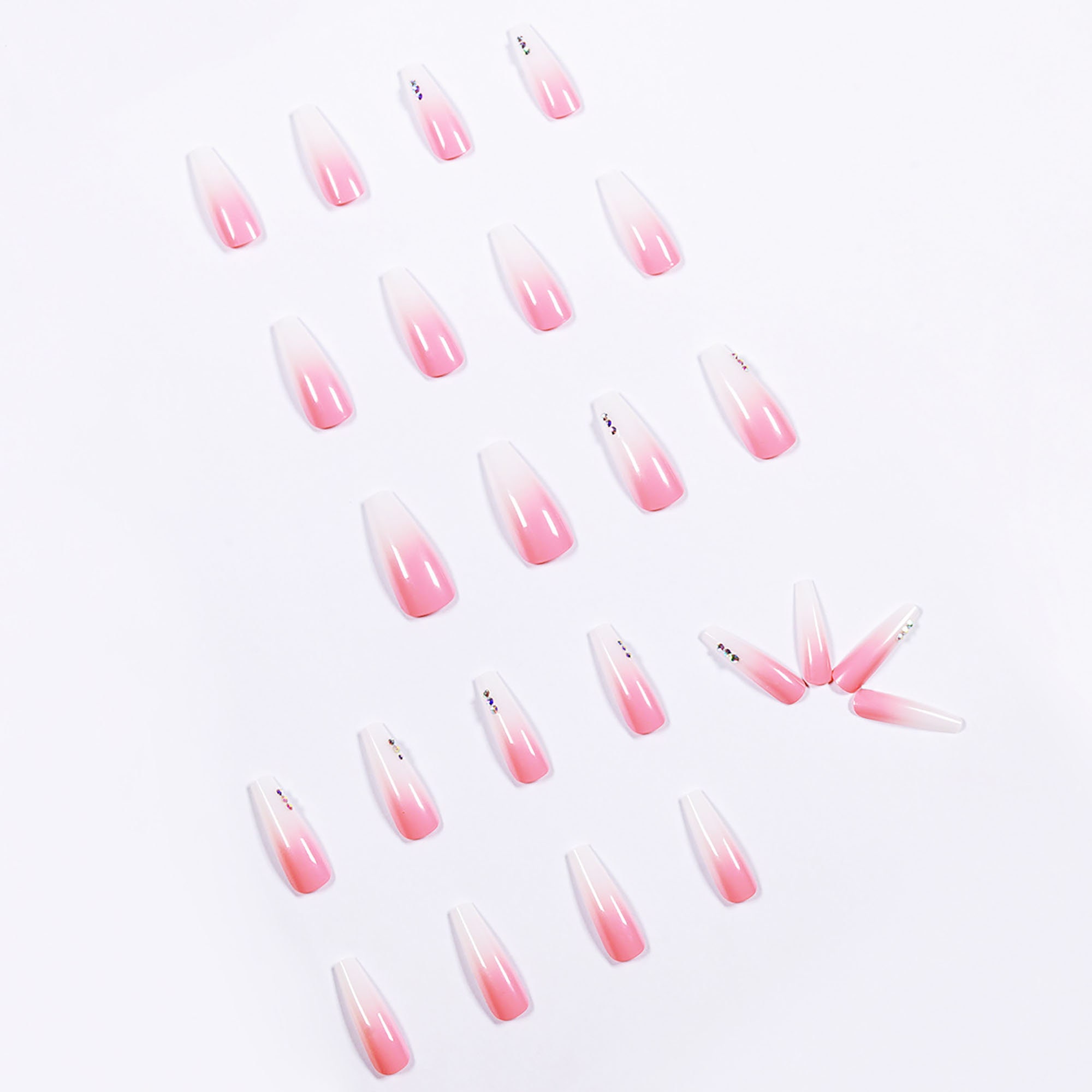24pcs Gradient Color Press on Nails Long Crystal False Nails | Etsy