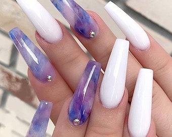 Blue Marble Nails Etsy Blue Marble Nails Etsy