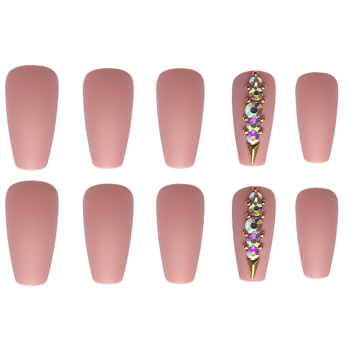 24pcs Matte Pink Flame Coffin Nailsrhinestone Press On Nails Etsy