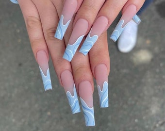 Blue Coffin Nails Etsy