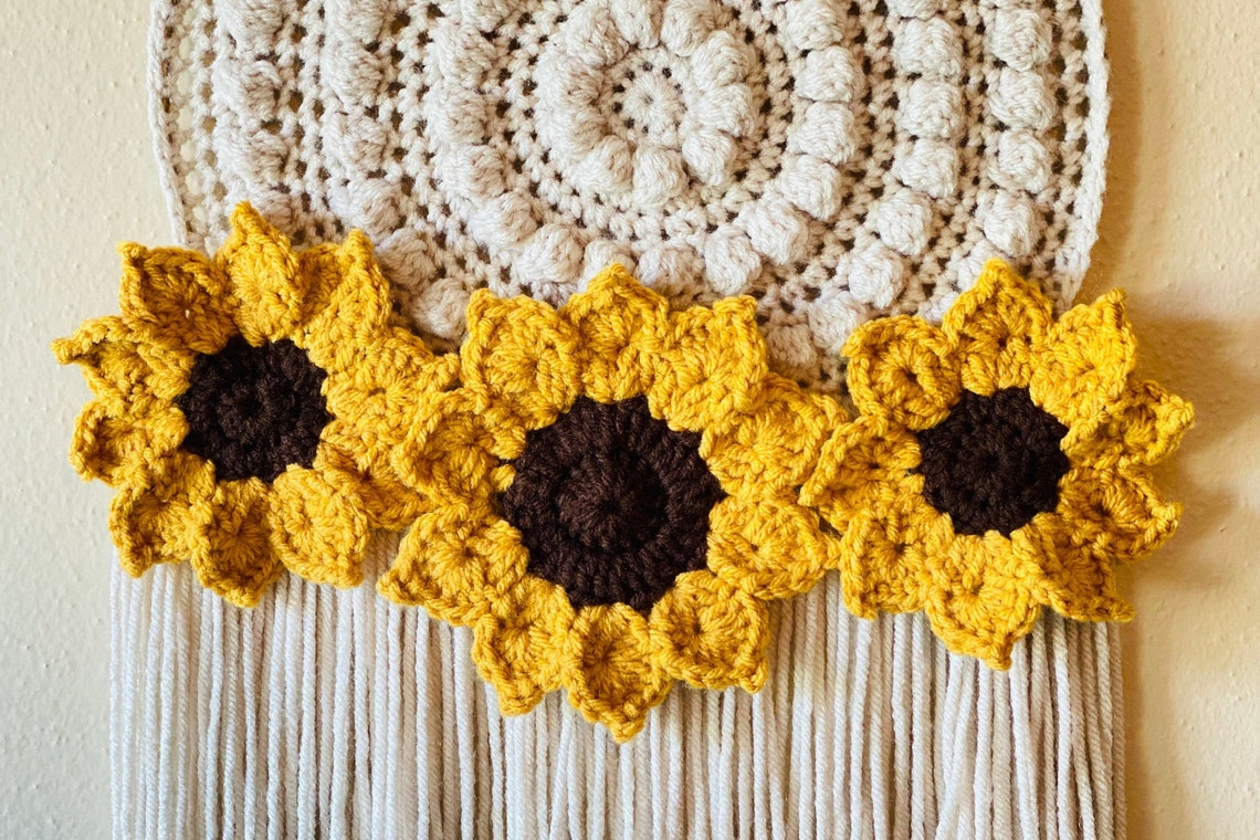 Sunflower Crochet Wall Hanging Crochet Crochet Wall Art Etsy