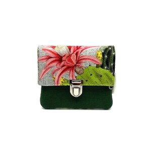 Kaktus Blüten Stoff Portemonnaie, Damen Geldbörse viele Fächer, Damen Geldbeutel grüntöne, Karten Brieftasche Damen mit Reißverschlussfach