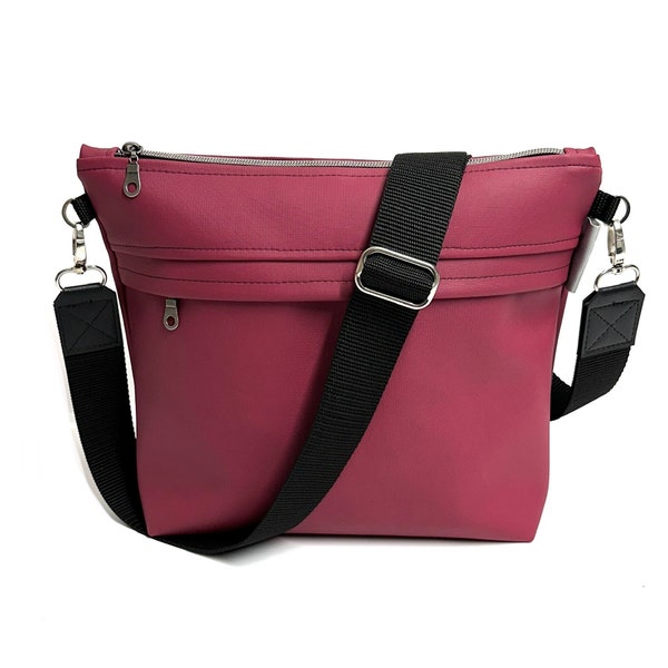 Kleine Umhängetasche Damen | Leichte Schultertasche | Handtasche Damen crossover | Schlichte Damen Tasche | Cross Body Bag einfarbig | Beere