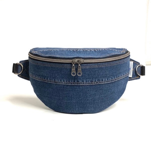 Crossover Bag Jeans | Upcycling Bauchtasche Jeans | Jeans Tasche Damen | Umhängetasche aus Jeans | Sommertasche Jeans | Denim Bag blau