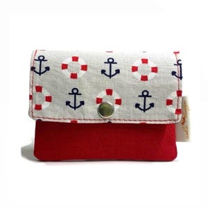 Maritime Geldbörse Damen, Handegenätes Portemonnaie, Anker Geldbeutel klein, Maritimes Geschenk, Kartenetui mit Münzfach, Stoffgeldbeutel