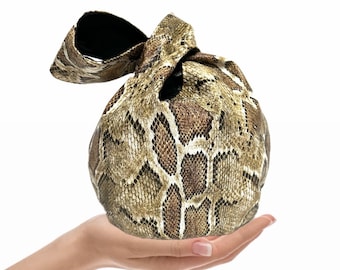 Tasche Schlangenleder Print | Phyton Clutch Damen | Kleine Handgelenktasche | Mini Handtasche Damen | Japanische Knotentasche | Snake Bag