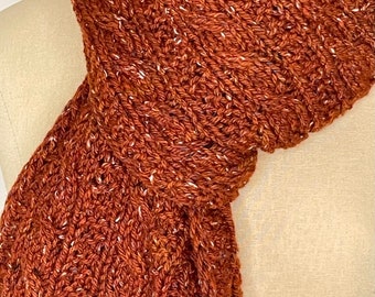 Rust Colored Cabled Rectangular Scarf