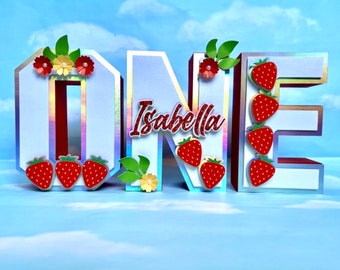 Strawberry 3D letters, strawberry birthday party decor, berry sweet birthday decoration, strawberry theme decor.