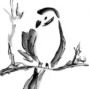 Kaart "Vogel 1 Sumi-e", dubbele kaart op aquarelpapier met envelop en inlegvel voor de tekst