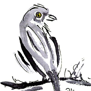 Kaart "Vogel 1 Sumi-e", dubbele kaart op aquarelpapier met envelop en inlegvel voor de tekst