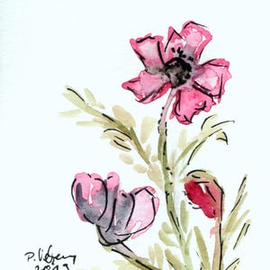 Kaart "Watercolor Rode Bloemen", dubbele kaart op fotopapier met envelop en inlegvel voor de tekst