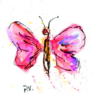 Kaart "Vlinder 2", dubbele kaart op aquarelpapier met envelop en inlegvel voor de tekst