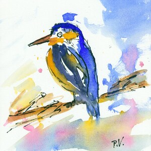Kaart "IJsvogel", dubbele kaart op aquarelpapier met envelop en inlegvel voor de tekst