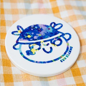 Rufín Ceramic Coaster, Cute Illustrated Drink Coaster, Kawaii Cartoon Coaster, Handmade Ceramic Mug Coaster, Desk Decor image 1