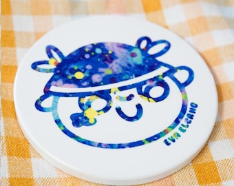 Rufín Ceramic Coaster, Cute Illustrated Drink Coaster, Kawaii Cartoon Coaster, Handmade Ceramic Mug Coaster, Desk Decor