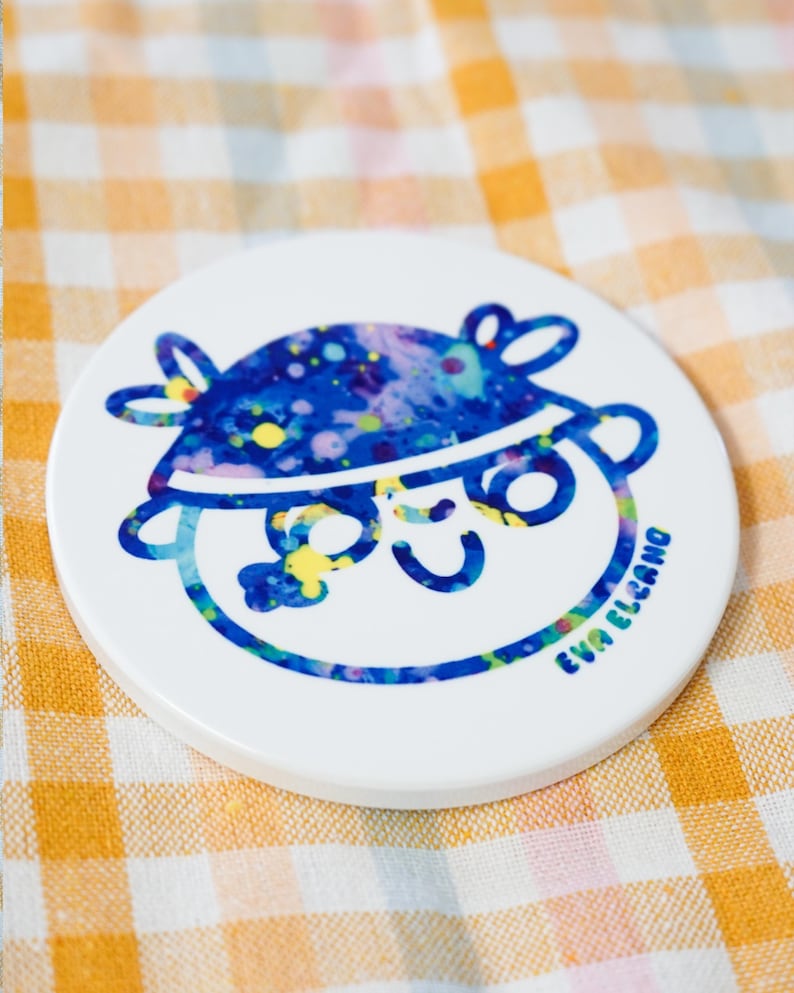 Rufín Ceramic Coaster, Cute Illustrated Drink Coaster, Kawaii Cartoon Coaster, Handmade Ceramic Mug Coaster, Desk Decor image 1
