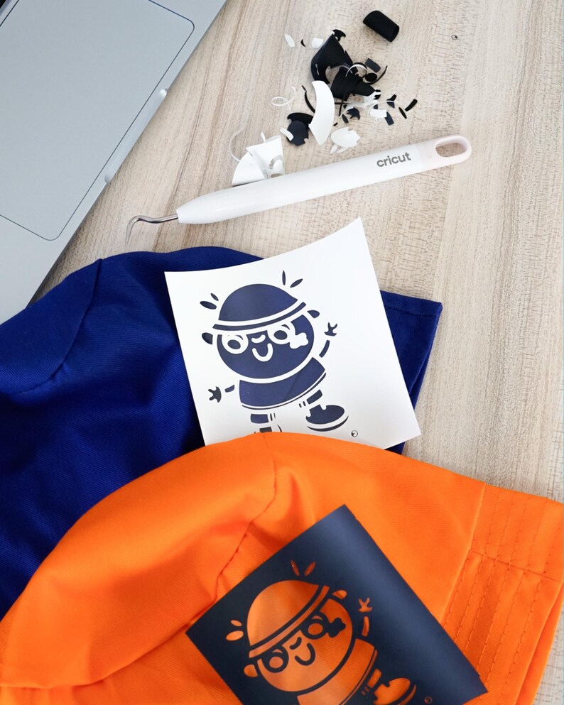 Cute Bucket Hat, Blue Hat, Orange Hat, Kawaii Illustrated Cotton Hat, Cozy Aesthetic Streetwear Accessory image 7