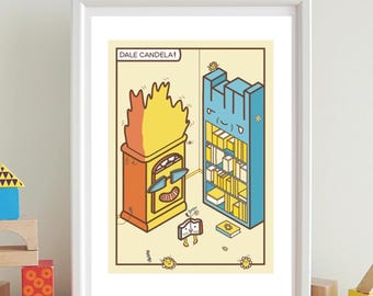 Cute and Cozy Art Print, Wall Art, Bookstore, Bookshelf, Book Illustration, Introverted Art