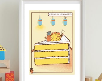 Cake Art Print, Illustration, Wall Art, Cute Characters Illustration, Humor Illustration
