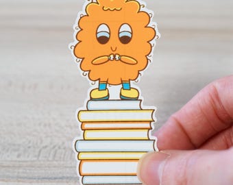 Cute Book Lover Sticker, Fluffy Character, Vinyl Stickers, for Journals, Laptops and Planners
