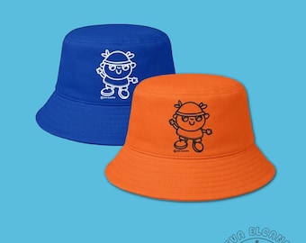 Rufín Bucket Hat, Cute Cartoon Cotton Hat, Kawaii Summer Hat, Illustrated Fisherman Hat, Blue or Orange Hat