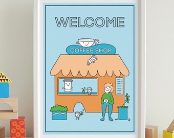 Coffee Shop Wall Art, Cute Art Print, Cafe, Cozy and Aesthetic Decor