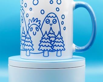Christmas Mug, Gift, Limited Edition, Blue Ceramic Coffee Mug, Handmade, Cup with Original Illustration
