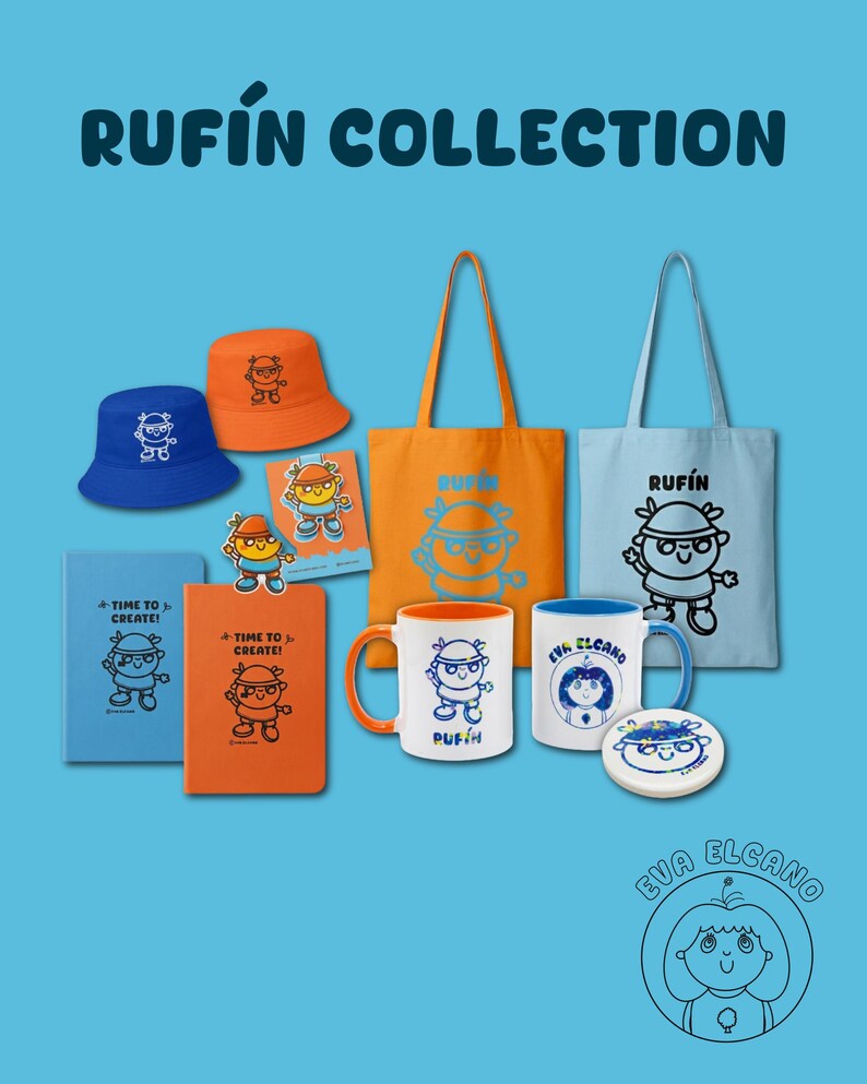 Torba z nadrukiem Rufin, śliczna torba z płótna, torba z kreskówkowym motywem Kawaii, wielokrotnego użytku torba na zakupy, niebieska lub pomarańczowa zdjęcie 8