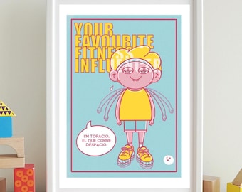 Humor Illustration, Art Print, Wall Art, Cute Character, Fitness