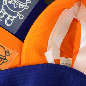 Cute Bucket Hat, Blue Hat, Orange Hat, Kawaii Illustrated Cotton Hat, Cozy Aesthetic Streetwear Accessory image 10