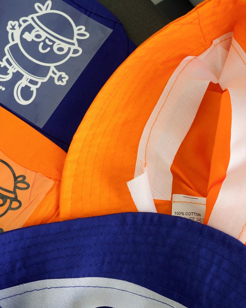 Cute Bucket Hat, Blue Hat, Orange Hat, Kawaii Illustrated Cotton Hat, Cozy Aesthetic Streetwear Accessory image 10