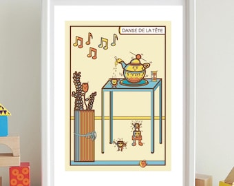 Tea Art Print, Coffee Art Print, Illustration Wall Art, Humor Illustration, Music Art Print
