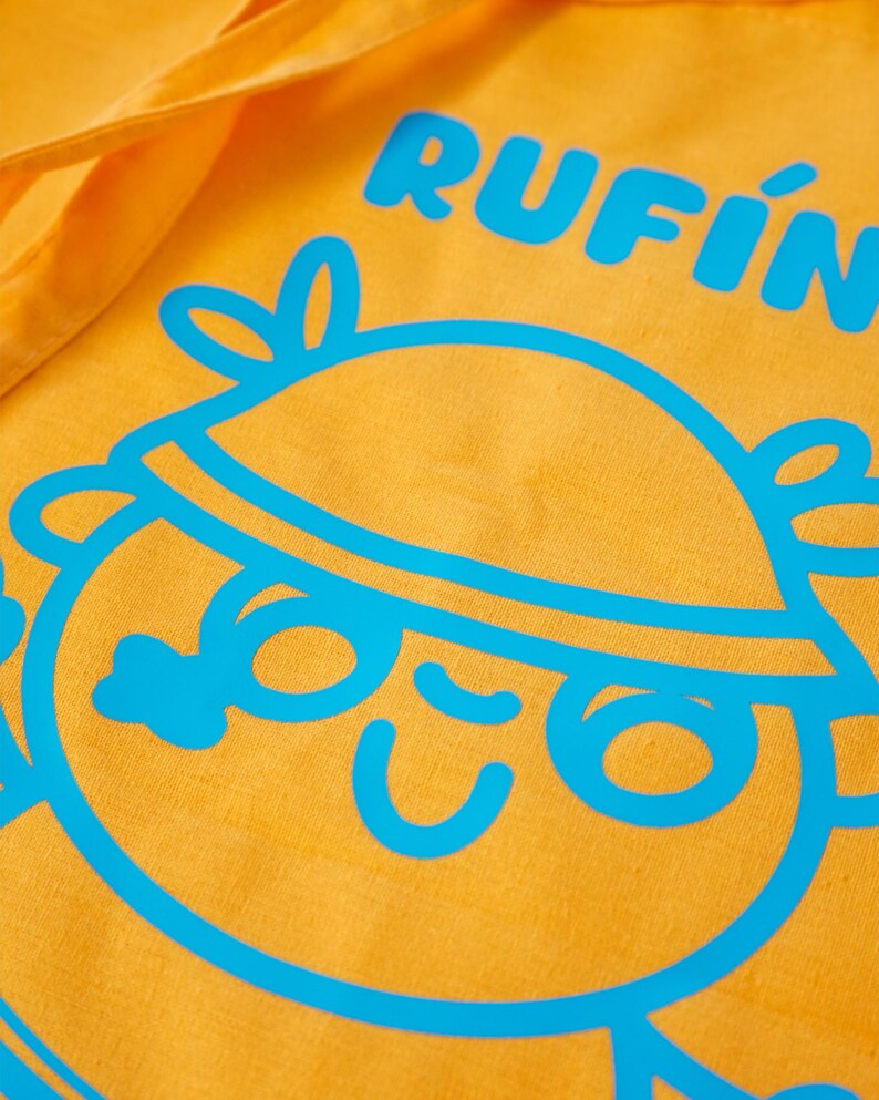 Torba z nadrukiem Rufin, śliczna torba z płótna, torba z kreskówkowym motywem Kawaii, wielokrotnego użytku torba na zakupy, niebieska lub pomarańczowa zdjęcie 3