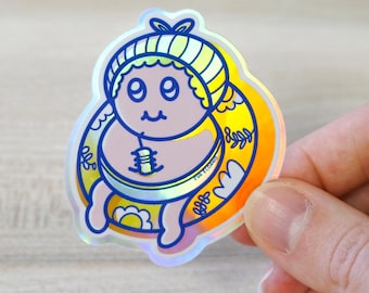 Zabawna ilustrowana naklejka i wydruk artystyczny, naklejka holograficzna, sarkastyczna letnia sztuka ścienna, uroczy wydruk fizyczny do wystroju domu, plakat pop-art