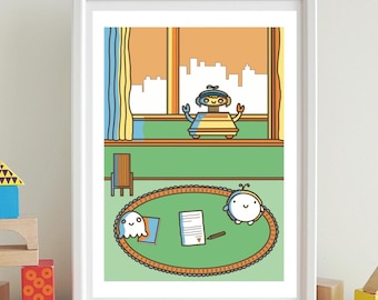 Cute Illustration, Cute Character, Plushie, Art Print, Wall Art, Cozy, Orange and Green