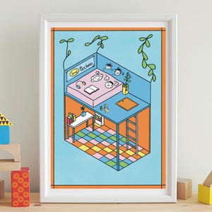 Cozy Bedroom Wall Art Print, Cute Aesthetic Illustration, Minimalist Room Decor for Bedroom, Studio & Home