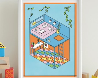 Wydruk artystyczny do sypialni, uroczy i przytulny, wydruk, estetyczny wystrój, techno