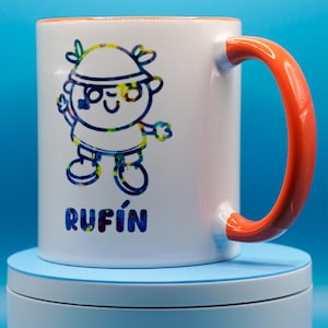 Ceramic Mug, Kawaii Coffee Cup, Handmade Aesthetic Mug in Blue & Orange Orange